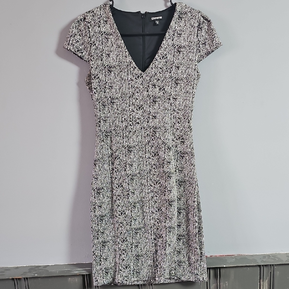 Express Black and White Textured Mini Dress